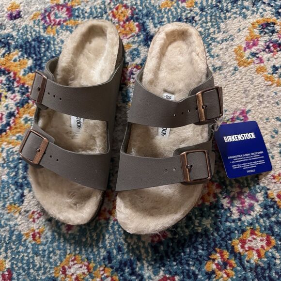 Birkenstock Women's Arizona Shearling Suede Sandals Size 36 New In Box - Picture 11 of 13